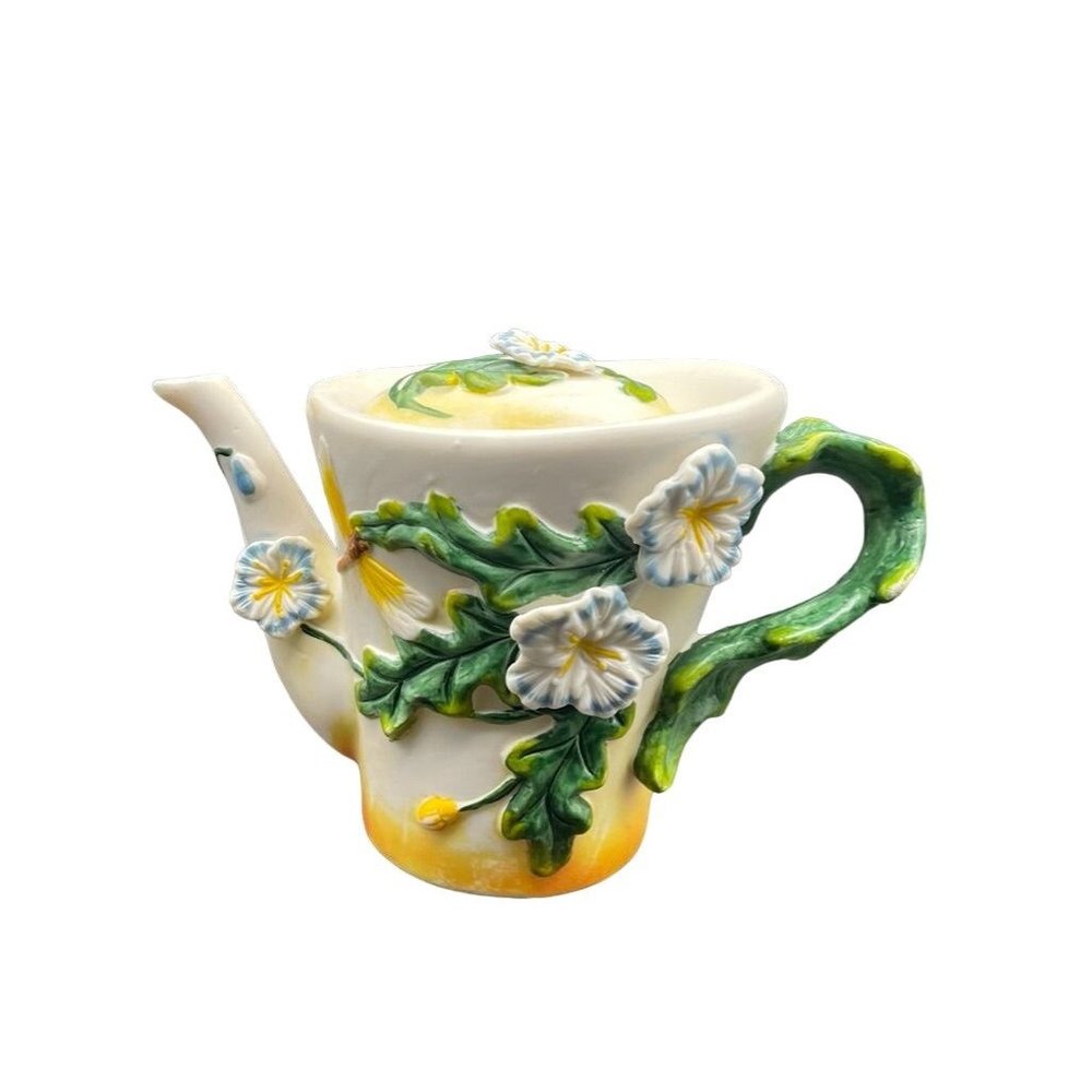 Ceramic Floral Design Food Safe Green Yellow Blue Cream Brown